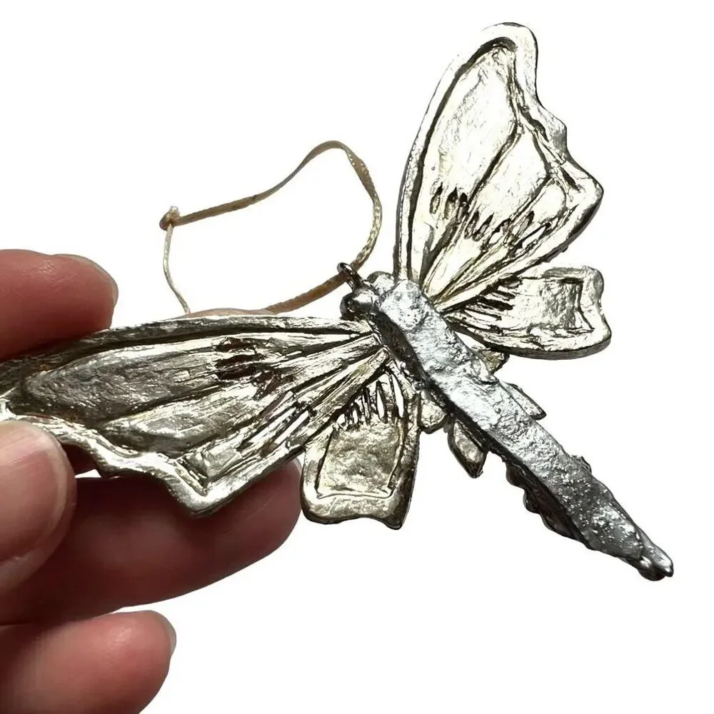 Vintage Silver Dragonfly Ornament with Filigree Work Jeweled Handmade